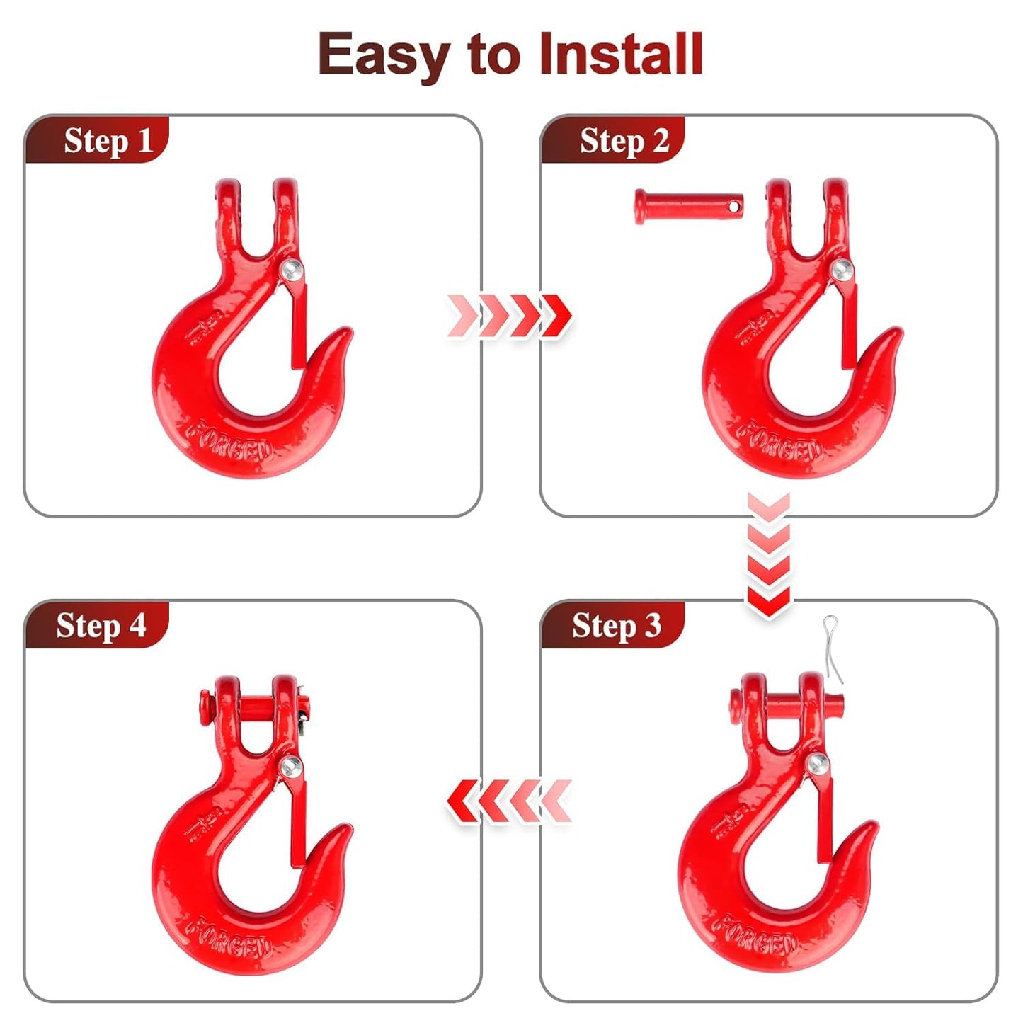 Lechansen G80 Clevis Slip Hook, 1/2" Chain Hooks with Safety Latch, Heavy-Duty Winch Hook, Grade 80 Forged 10 Pack Transport Tow Hook for Maximum Strength Load 45,240 Lbs