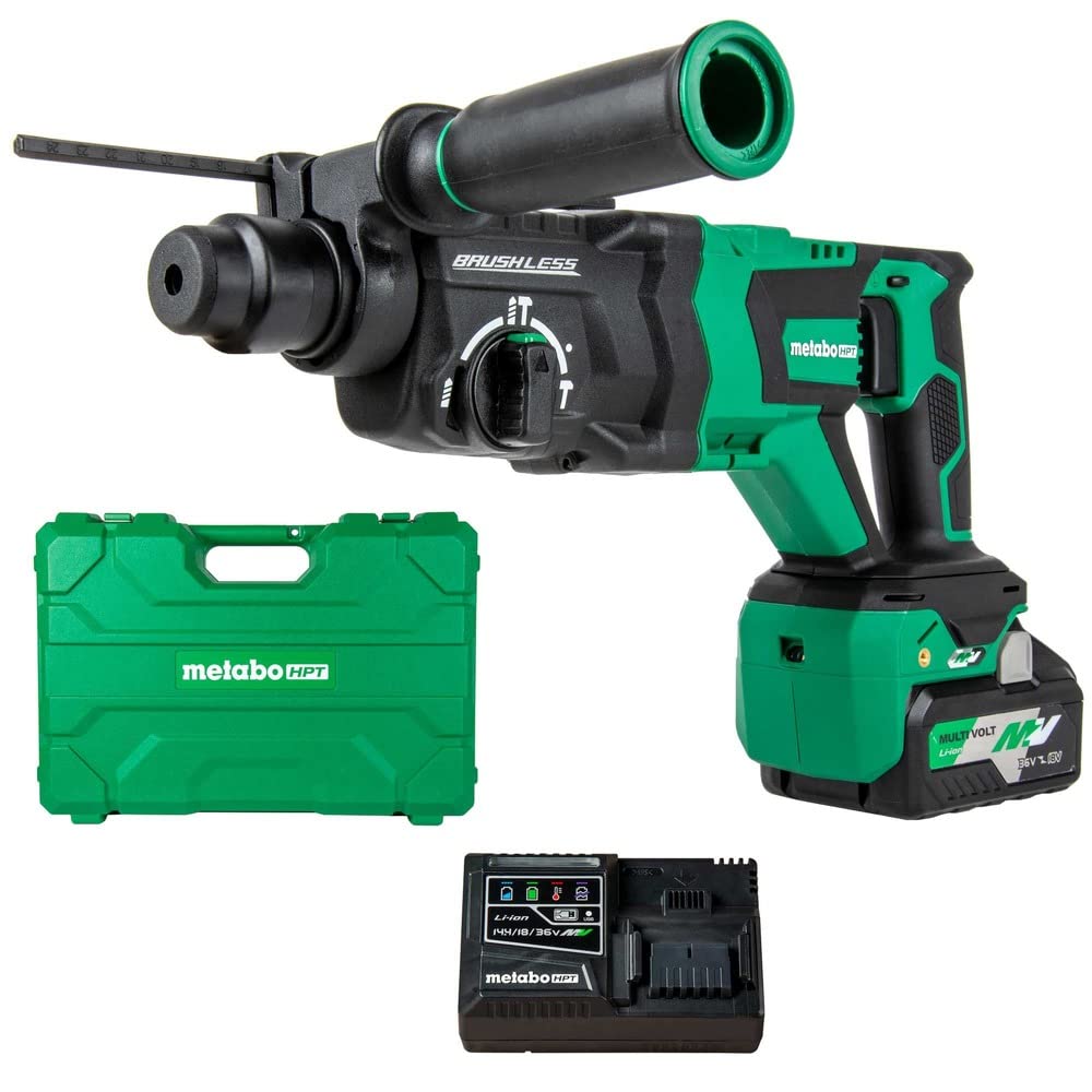 Metabo HPT 36V MultiVolt™ Cordless Rotary Hammer Kit | SDS PLUS | 1-1/8-Inch | D-Handle | Includes 36V - 4.0Ah MultiVolt™ Battery | Reactive Force Control | DH3628DD