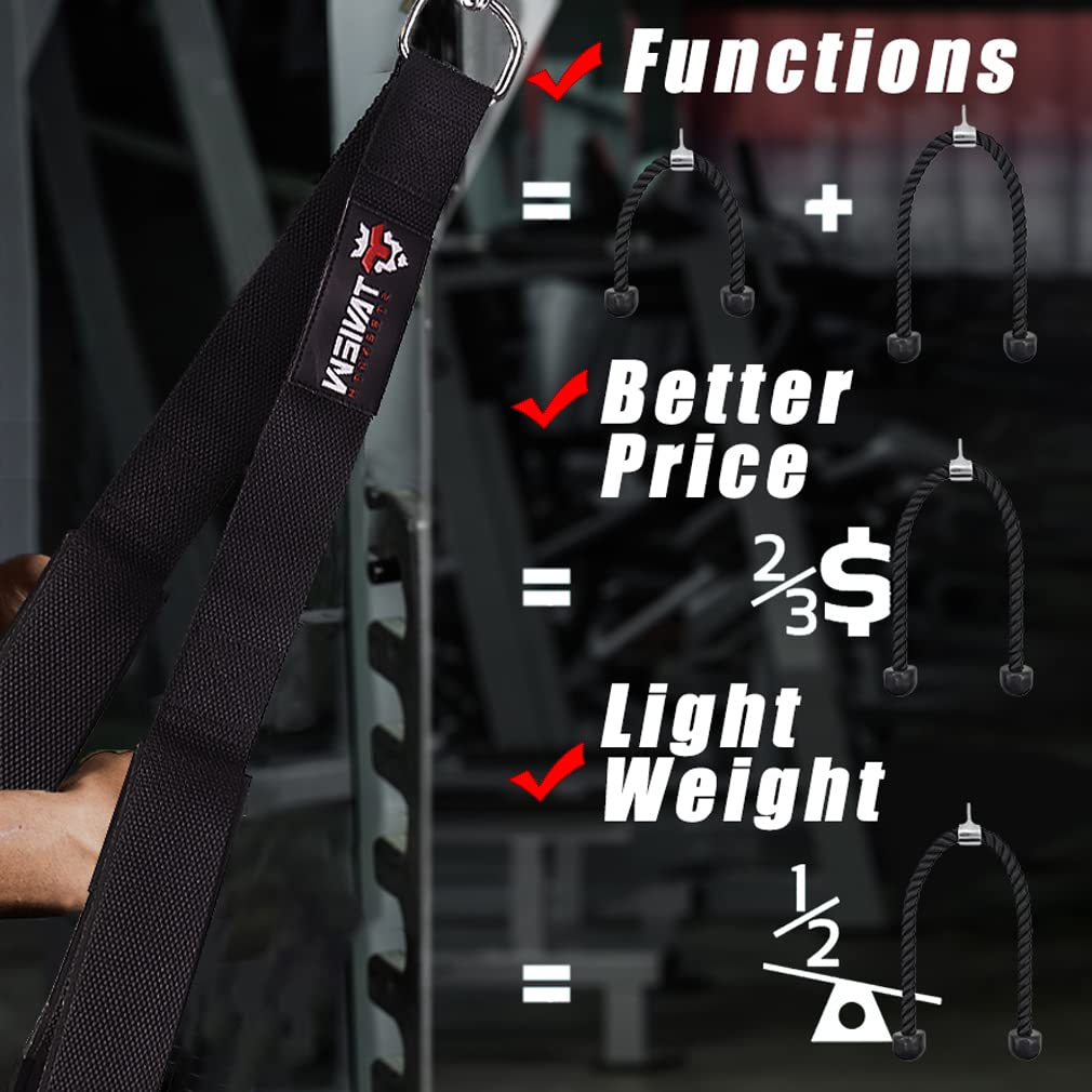 TAVIEW Tricep Rope Cable Attachment (Two Lengths Built in One) Greater Range of Motion,Tricep Pull Down Rope Extension Straps Cable Crossover Accessories