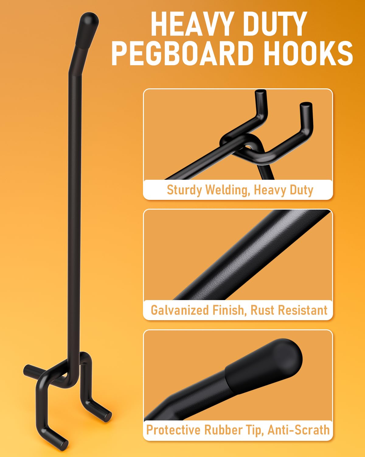 INCLY 60 Pack 2/4/6 Inch Black Pegboard Hooks, 1/4" Heavy Duty Peg Board Shelving Hooks Accessories, Peg Board Tool Hangers Fit for 1/4" Pegboard Hanging Tools Garage, Craft Organizing, Kitchen, Store