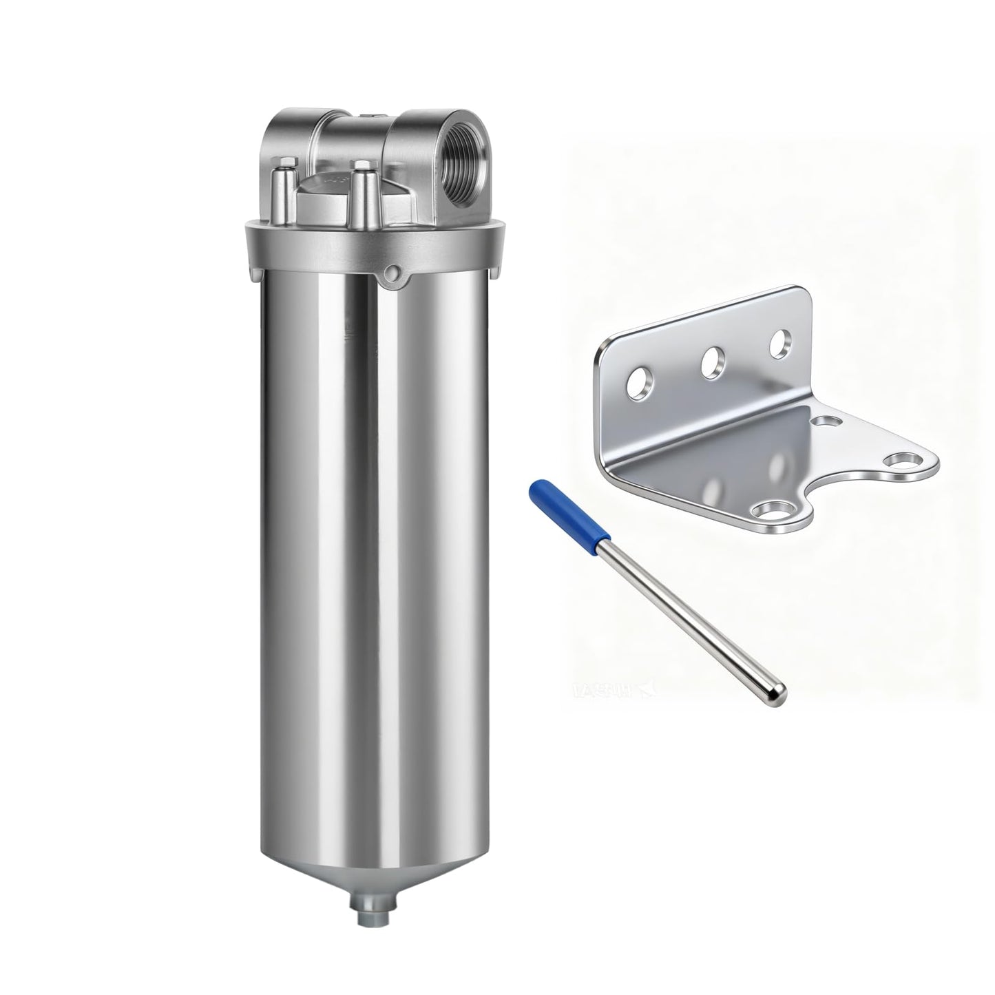 Amwater NSF/ANSI 42 Certification Stainless Steel Filter Housing for 10" Filter Cartridge, 1" NPT Water Filter Housing, Drain Valve Style C (Square Head)