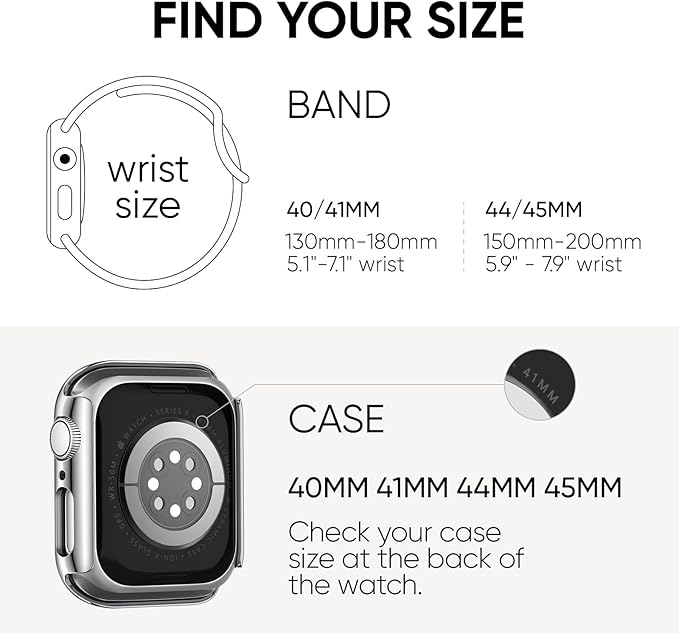 Compatible for Apple Watch Band 40mm 41mm and Case with Screen Protector, Soft Silicone Sport Strap Bands and Protective Cover with Tempered Glass for iWatch Series 9 8 7 SE 6 5 4