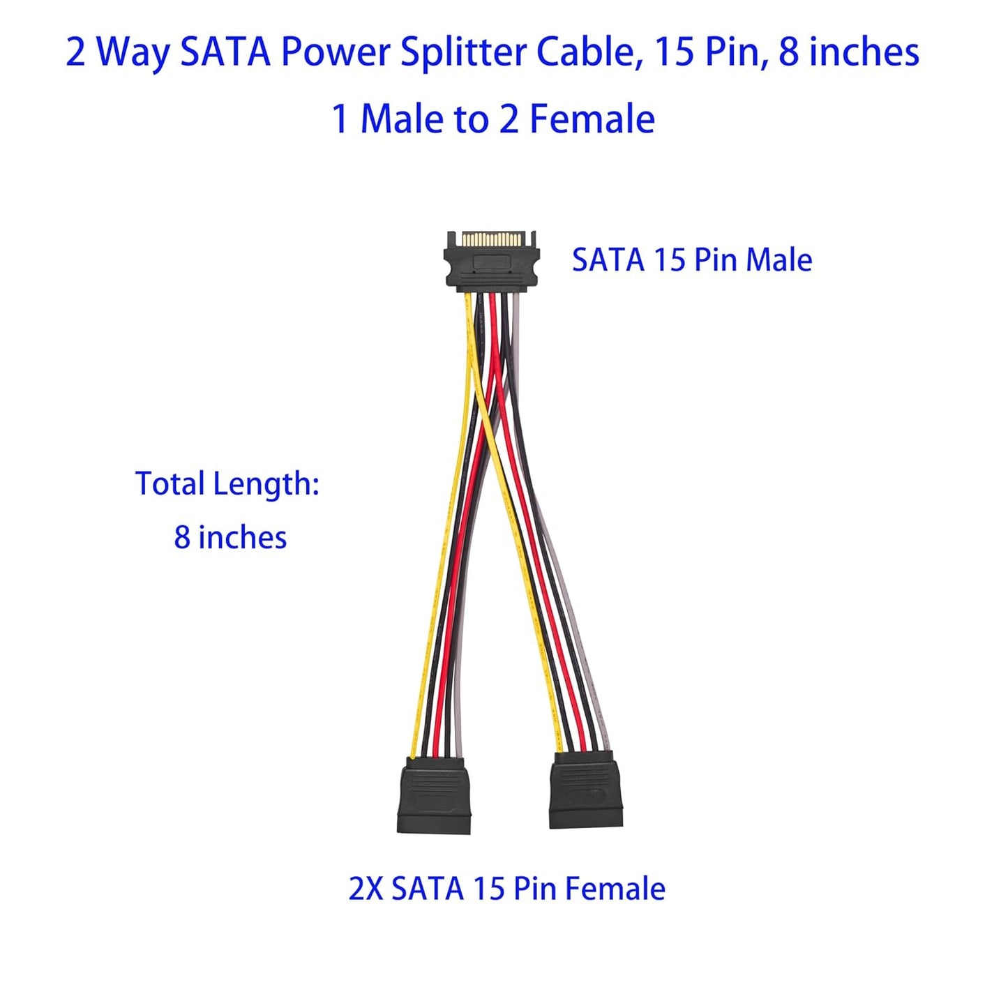 Menewstart 2 8 Inches, 3-Pack, 15 Way SATA Power Splitter Cable Pin SATA Power Y-Splitter Cable, Power Supply