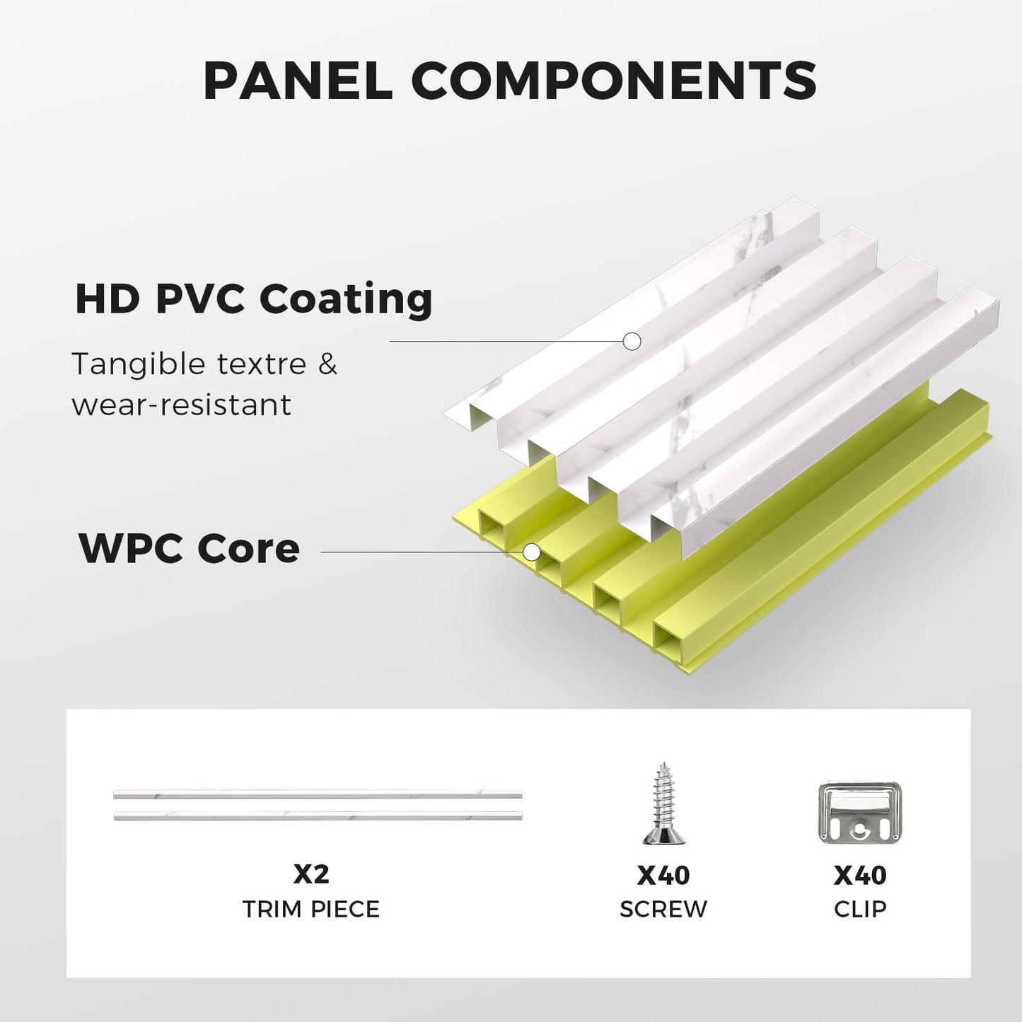 OUZUGIE WPC Acoustic Slat Wall Paneling, 8-Pack 96 x 6 Inches 3D Wall Panels for Interior Wall Decor,Living Room,TV Background,Study Room,Office Spaces,Bedroom,High Grille (White)