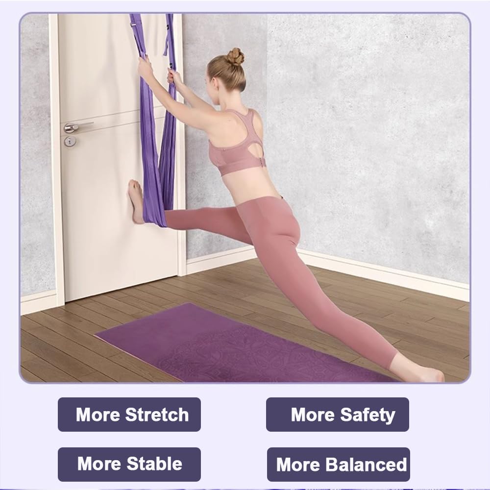 Elfzone Yoga Door Swing - Leg Stretcher Strap,Yoga Stretching Strap,Backbend Training Rope with Door Anchor, Flexibility Trainer Stretching Equipment Assist Stretch Strap for Fitness Gymnastics Dance Aerial Ballet (purple)