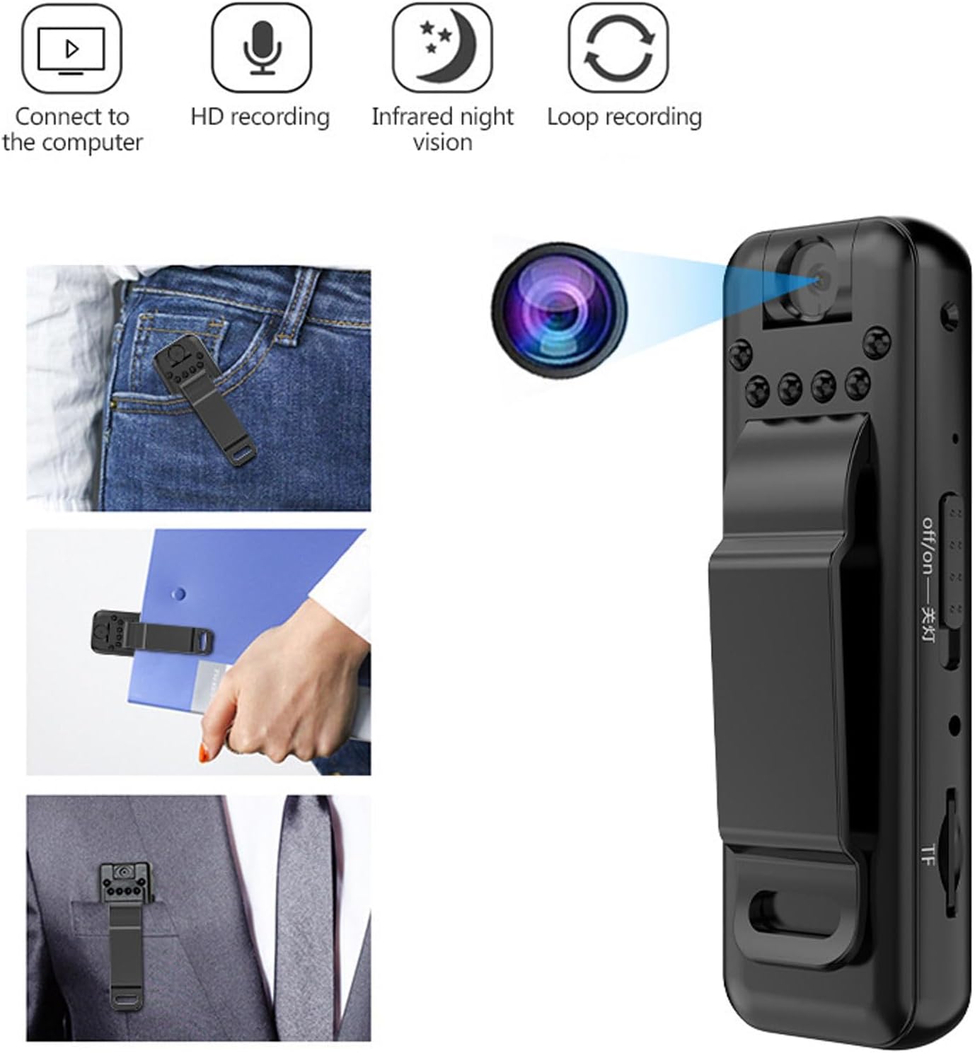 Serounder Portable Video Recorder, Infrared Night Vision with Motion Detection and Back Clip for Business Meetings