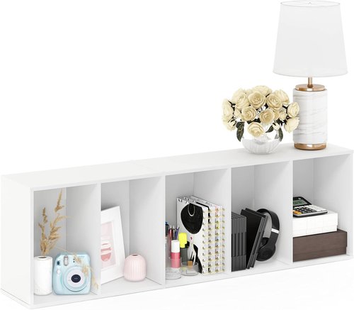 Furinno LUDER 5-Tier Bookshelf - Open Shelves for Easy Assembly | White, 9.4 x 15.8 x 52 Inches