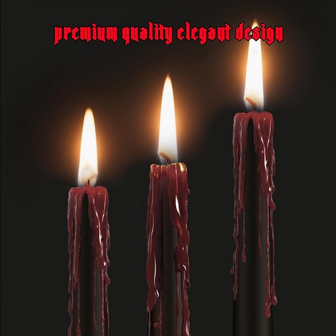 8 Pack Halloween Bleeding Candles, Black Vampire Tears Taper Candles Spooky Blood Drip Candles Set for Halloween Party Gothic Home Vampire Theme Rituals Decoration