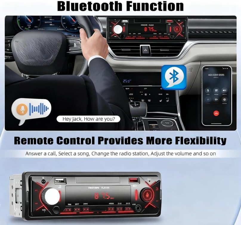 CAMECHO MP3/U Car Radio Bluetooth Single DIN Car Stereo Audio, Car Audio with Bluetooth Handsfree/FM/ Disk/AUX/USB