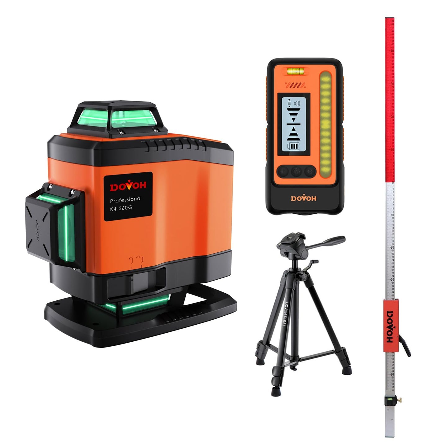 DOVOH 4x360 Laser Level Self Leveling with Receiver, Tripod, Grade Rod, Class II