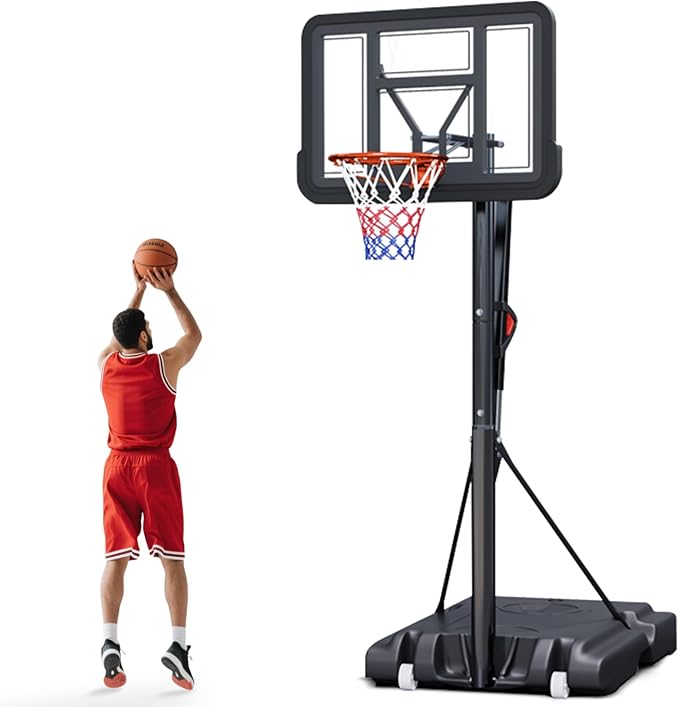 Portable Basketball Hoop Outdoor, Adjustable Height 5.5-10FT Basketball Goal with Heavy-Duty Steel Frame & Wheels