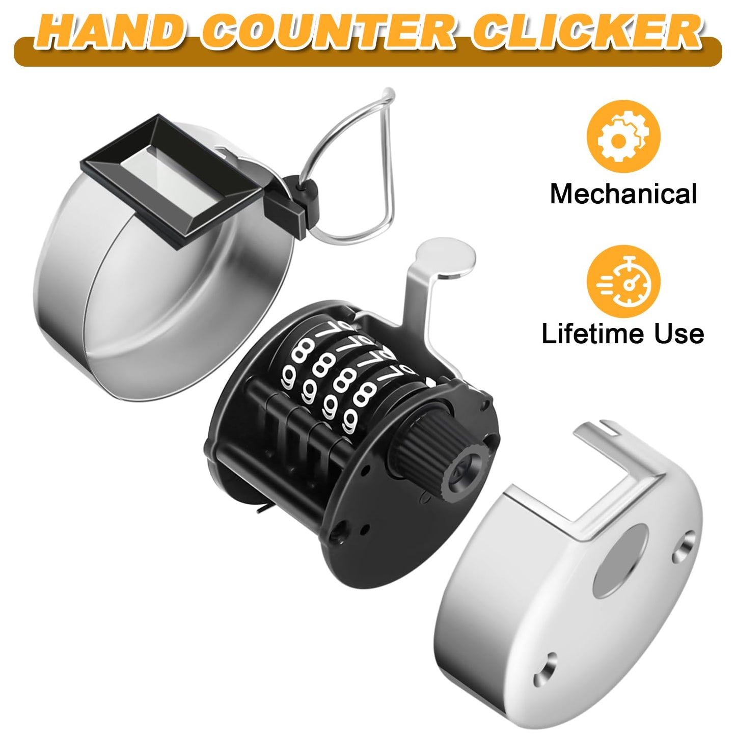 Nliyeisu 2 Pcs Clicker Counter, Hand Tally Counter with Large Display - Mechanical Pitch Counter Clicker for Baseball, Inventory, People Counting, Events, Gym Reps(Silver)