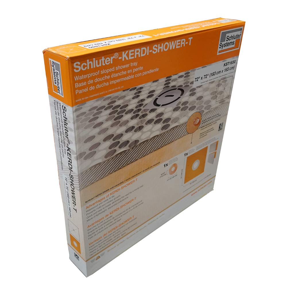Schluter Kerdi Prefabricated Sloped Shower Tray - Waterproof, Ready to Tile - Lightweight Polystyrene, 72" Length, 72" Width, Center Outlet Position - KST1830