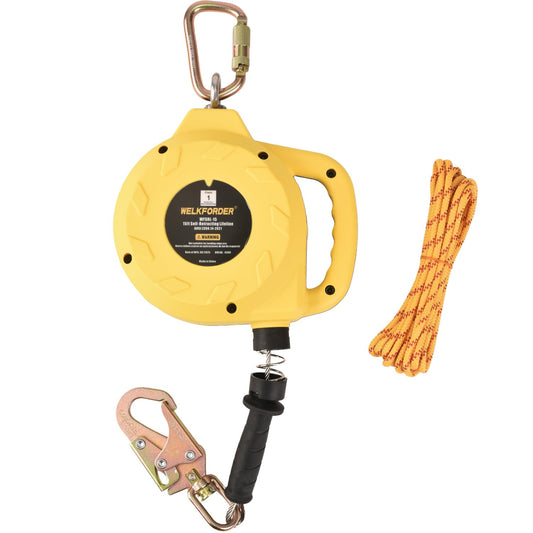 WELKFORDER Single Leg Self-Retracting Lifeline [Steel Cable] Internal Shock Absorber System Class 1 Retractable Lanyard with Quick-Action Brake ANSI&OSHA Compliant (15FT)