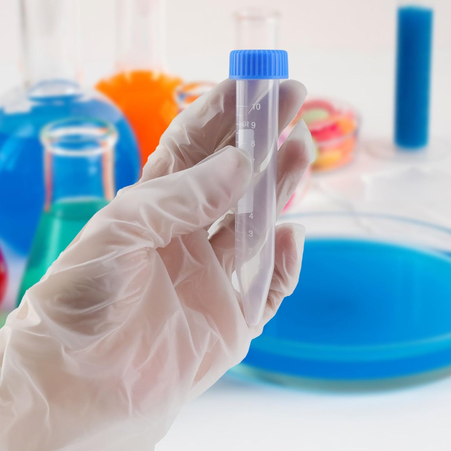 Antrader Centrifuge Tubes 10mL,Conical Tubes Sterile 50 PCS with Screw Caps,Plastic Container with with Graduated and Write Marks(Blue)