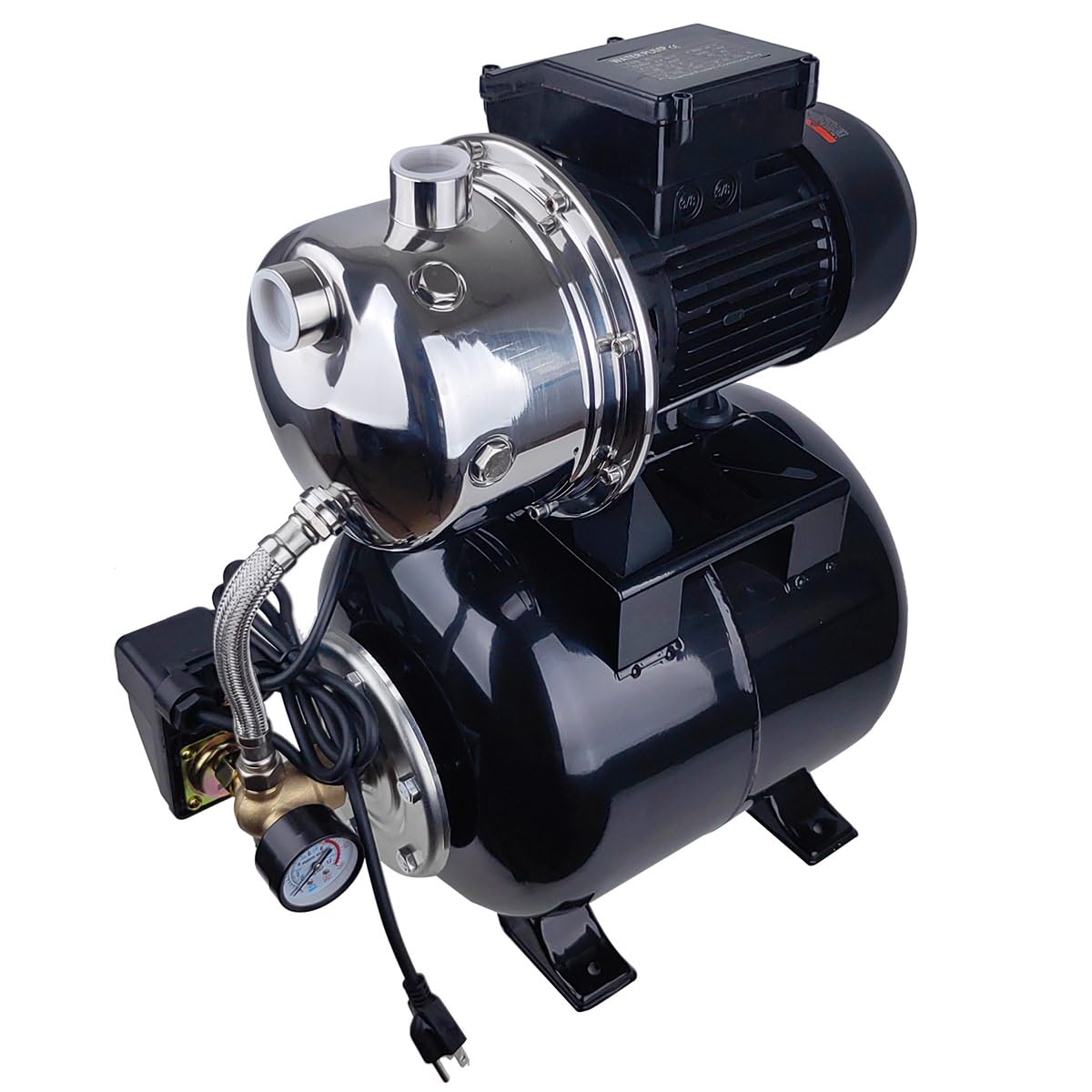 ZYIY 1.6HP Shallow Well Pump with Pressure Tank, 898GPH, 115V,Stainless Steel Automatic Water Booster Jet Pump, 157.5FT Centriffugal Pump for Home Garden Lawn Sprinkler Irrigation