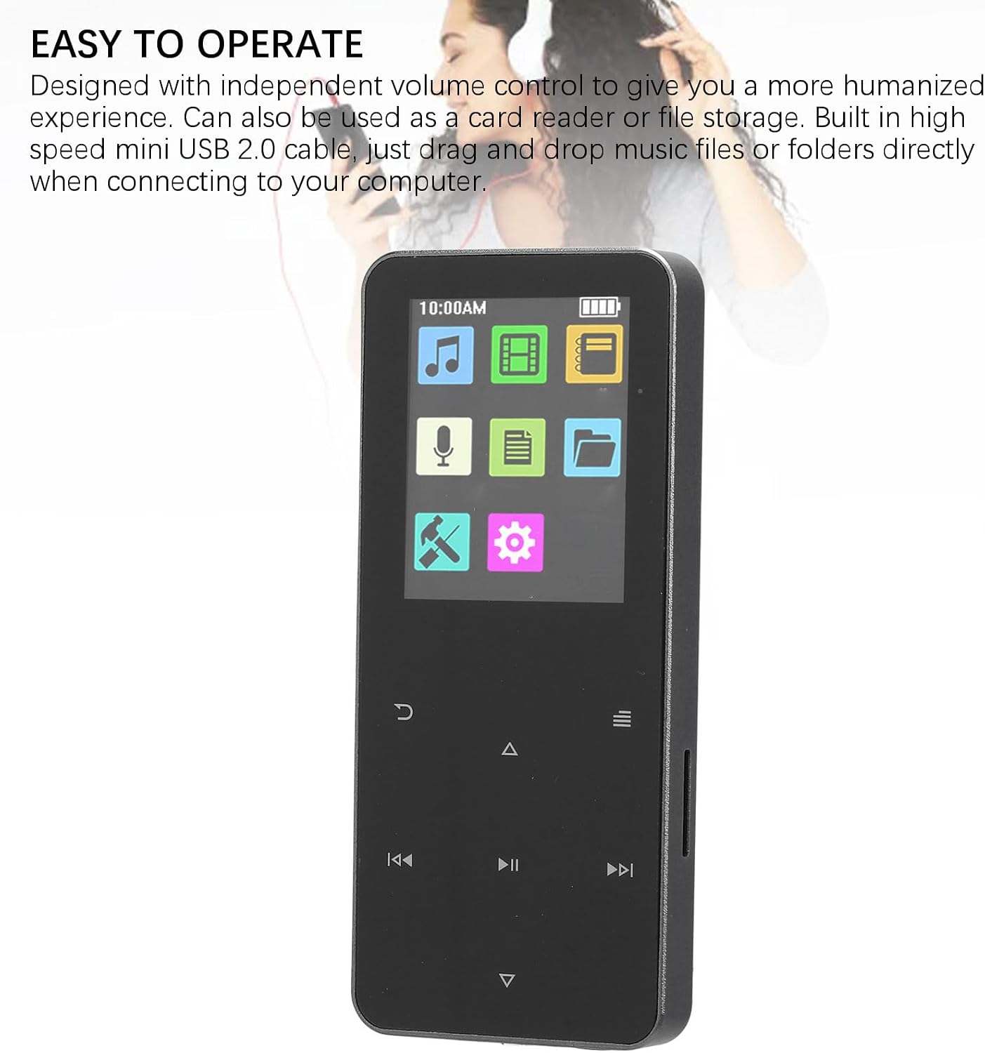 ASHATA MP3 1.8 Inch MP3 8H MP3 (4GB) Player with TFT Touch Screen, Lossless Sound Player, HiFi Music Player Electronic