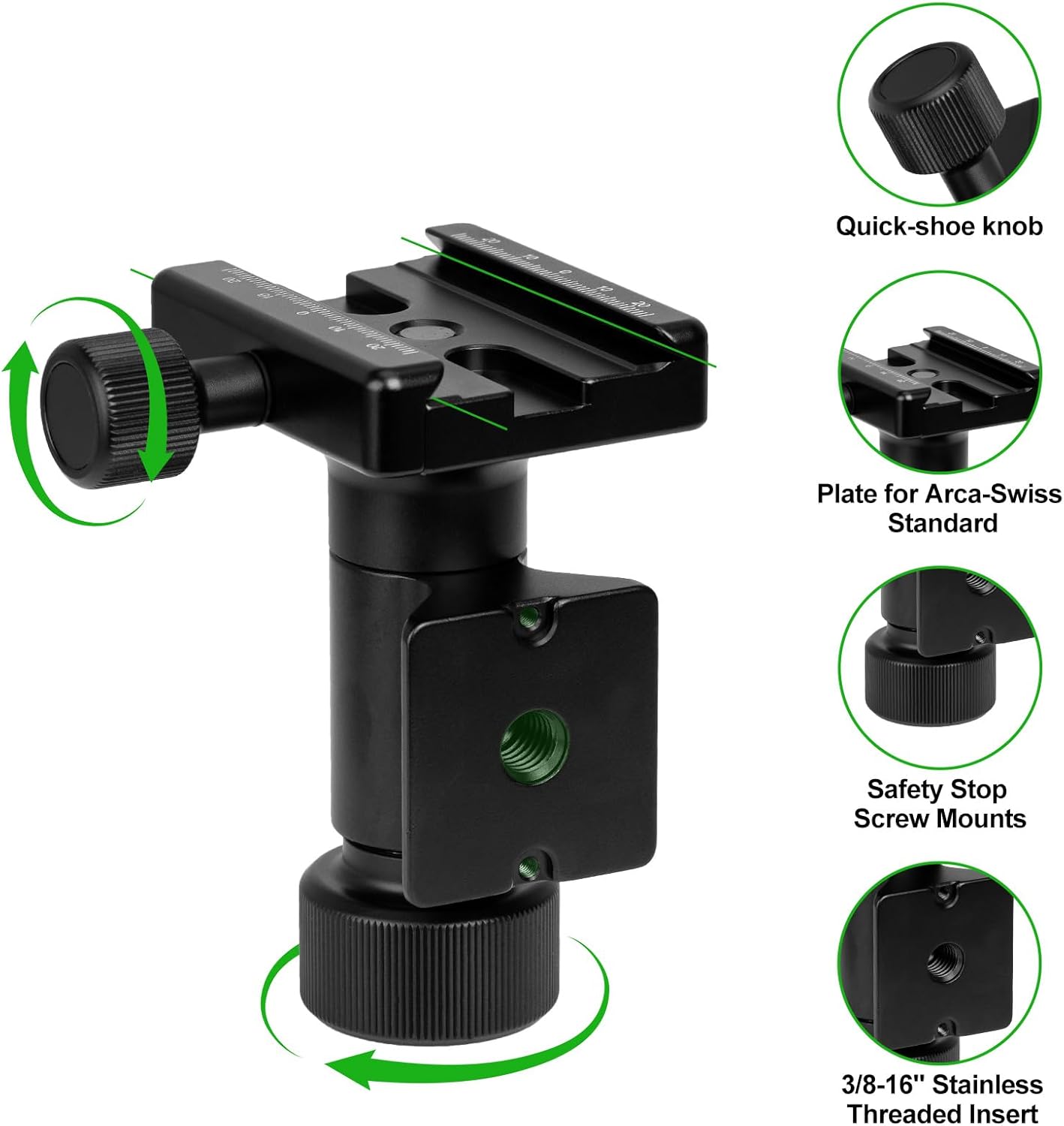 FANAUE Monopod Gimbal Head with Arca-Swiss Dovetail Quick Release Plate | Rapid Side-Saddle Tilt Adjustment