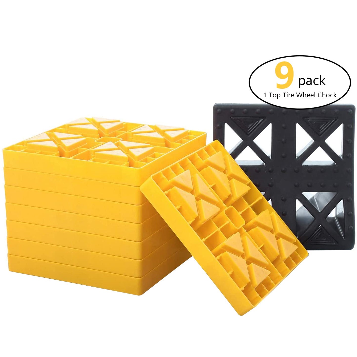 Homeon Wheels 10 Packs Rv/Camper Leveling Blocks, Chocks Anti-Slip Pads Design Include One Wheel Chock and Carrying Bag for Camper Travel Trailer