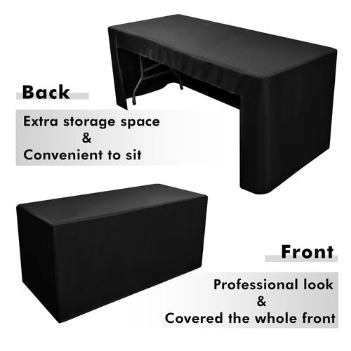 Nasitos 4 Pack Fitted Black Tablecloths for 6 foot Rectangular Tables-Washable and Wrinkle Resistant Trade Show Table Cover, Open Back Folding Table Cloth for Craft Show, Parties, Events, Vendor Booth