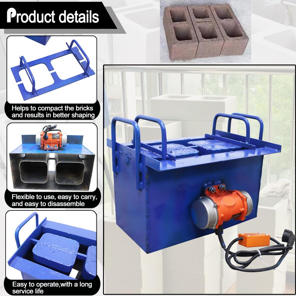 INTBUYING Concrete Brick Making Machine, Manual Hollow Soil Block Brick Forming Machine 220V, Brick Size 15.3X7.7X7.4inch（390x190x190mm）
