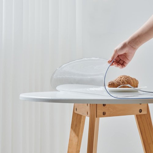 Leffora 56 Inch Clear Round Table Cover Protector, 2.0mm Thick Plastic Desk Protector Mat, Round Waterproof PVC Desk Cover, Vinyl Placemats for Circle Desktop, Coffee Table, Dining Room Table