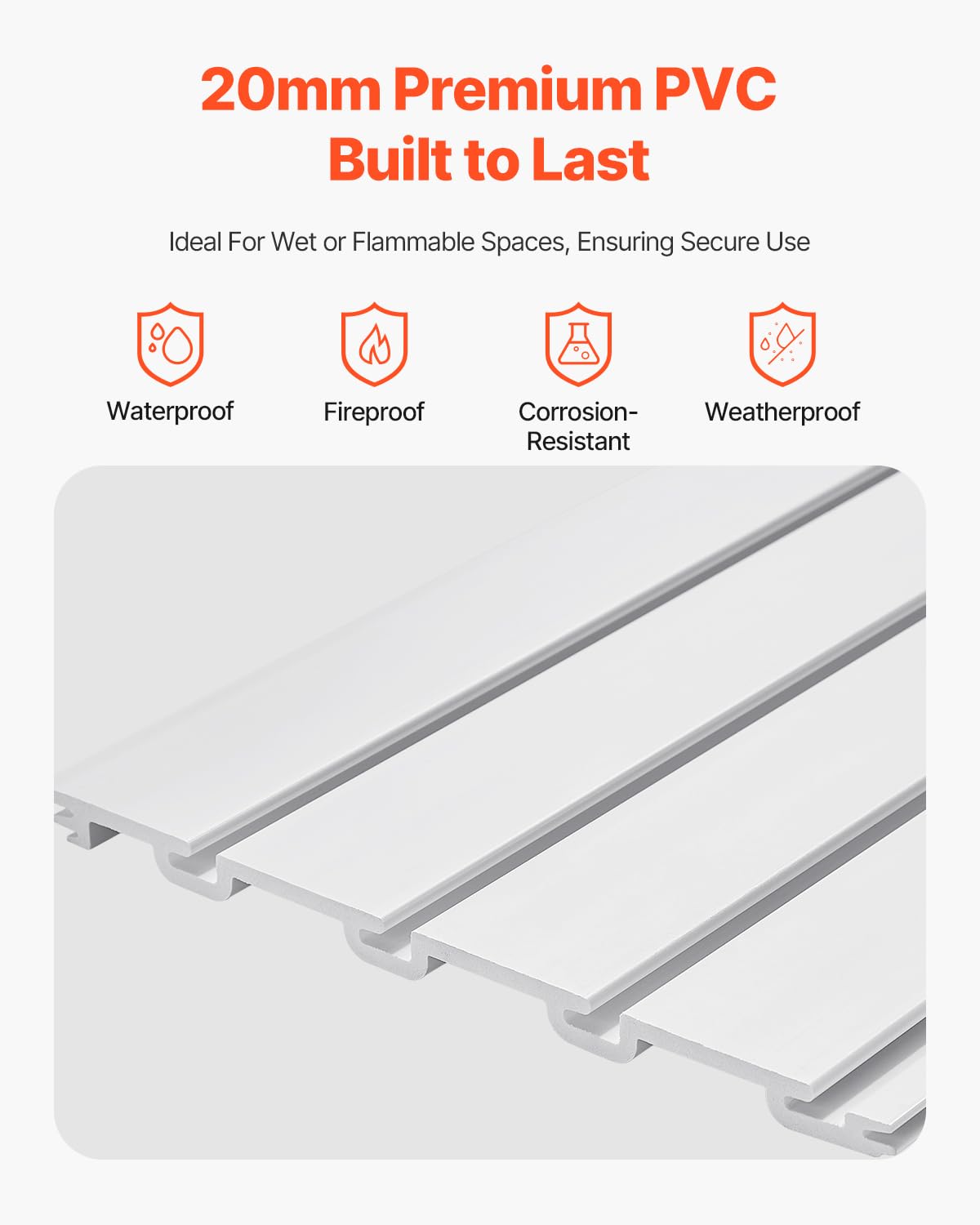 VEVOR Slat Wall Paneling, 8 x 4 ft, PVC Garage Slatwall with Accessories, White Slat Wall Easy-to-Install Adjustable Slatwall Panel with Coupling Structure & DIY Cutting, Fits for Storage & Display