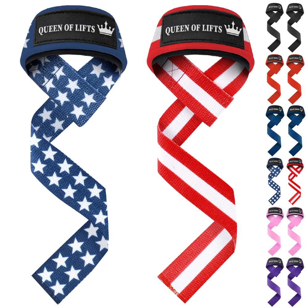 TECEUM Lifting Wrist Straps with Neoprene Padding Support – US Flag – Queen of Lifts – Heavy Duty Wrist Workout Straps For Men and Women – Ideal for Powerlifting, Strength Training, Bodybuilding