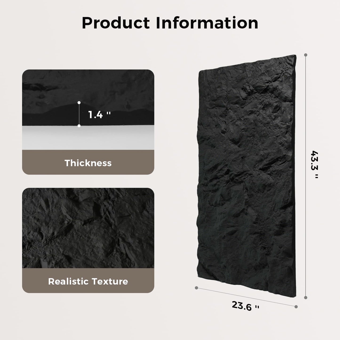 VESLARA 4 PCS Faux Stone Wall Panel 43.3’’ x 23.6’’ PU Wainscoting Panel with Mountain Rock Design 3D Wall Panel for Interior Wall Decor Bedroom Living Room Office Black