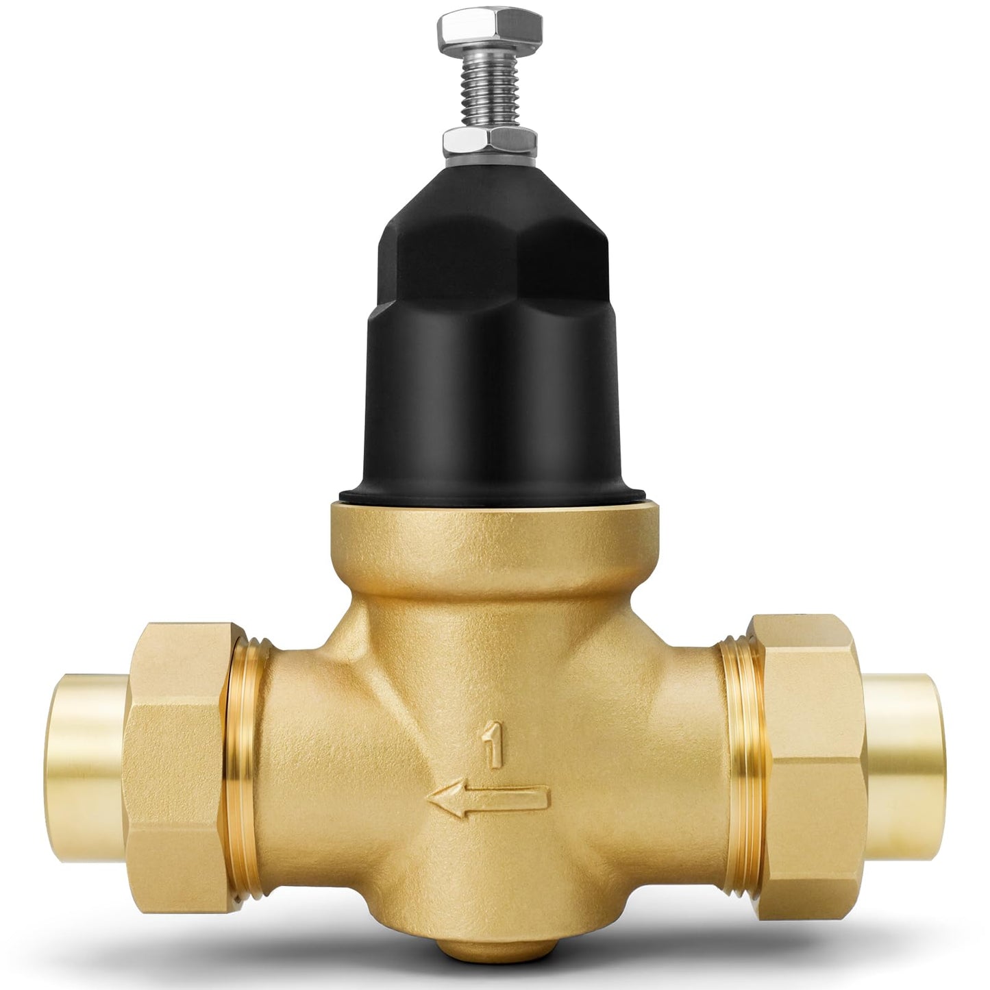 NR3XLDU 1" Brass Pressure Reducing Valve With Double Union FNPT Connection, Built-In Stainless Steel Filter, Primarily Used In Residential Settings And Public Entrances