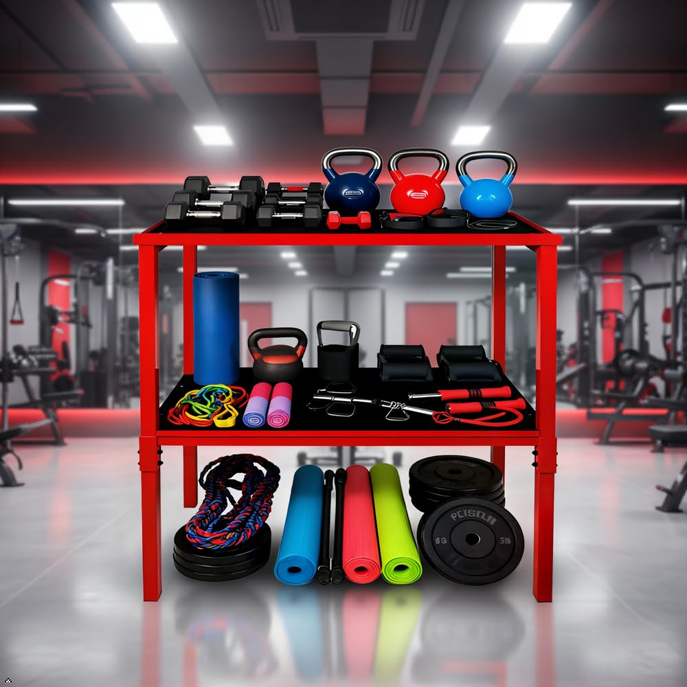 OGODU Commercial Heavy Duty Adjustable Dumbbell Stand & Kettlebell Stand, Adjustable Dumbbell Weight Rack, Kettlebell Storage Rack, Weight Rack for Garage/Home Gym/Commercial with Non-Slip Base, Anti-Tip Safety & Space-Saving Design, Weight Capacity 500/6