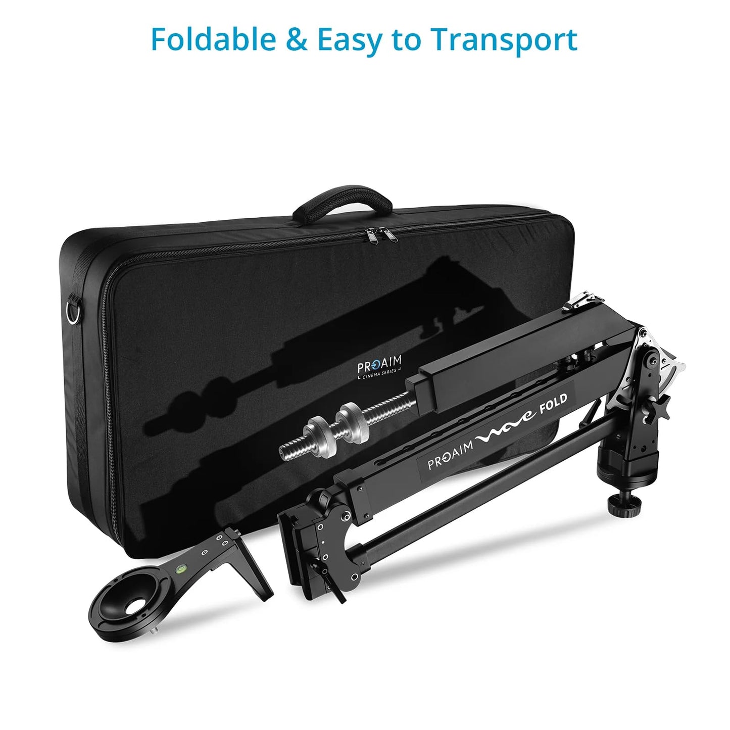 PROAIM 7.2ft Wave Fold Video Camera Jib Crane. 15kg/33lb Payload. 100mm Camera & Tripod Mounting. Quick Dovetail Mechanism. Telescopic Front & Rear Pivot Adjustments (JB-WVFD-01)