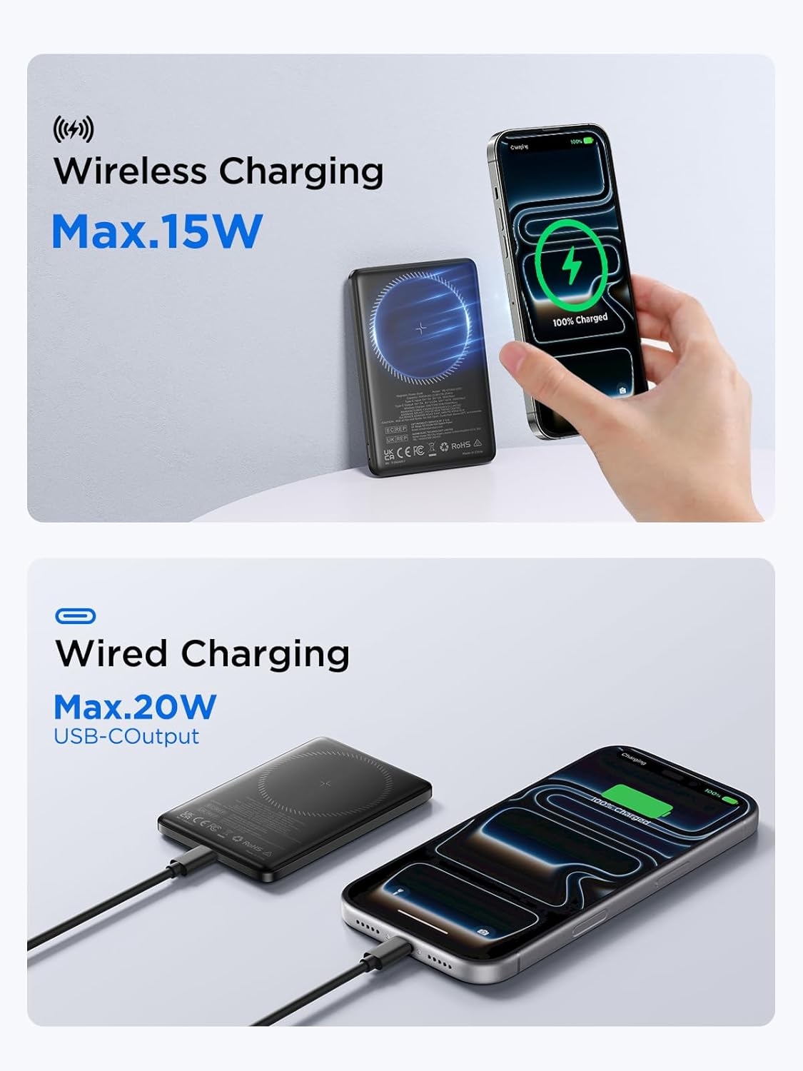 Aioneus 5000mAh 0.35'' 20W Pack 17/16/15/14/13/12 Magsafe Portable Charger, Magnetic Power Bank Ultra Slim with PD USB