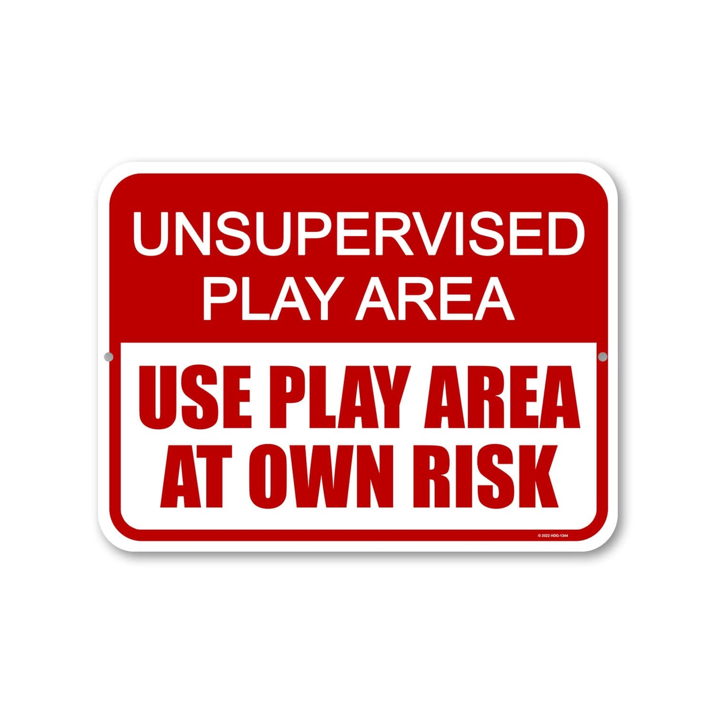 Honey Dew Gifts, Unsupervised Play Area Use Play Area at Your Own Risk, 9 inch by 12 inch, Metal Sign Post, Safety Signs for Children, Kids Warning Sign, HDG-1344