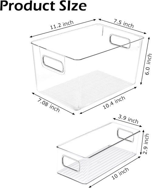 Clear Plastic Storage Bins 8 Pack - Versatile Pantry Organizers for Kitchen, Bathroom & Home