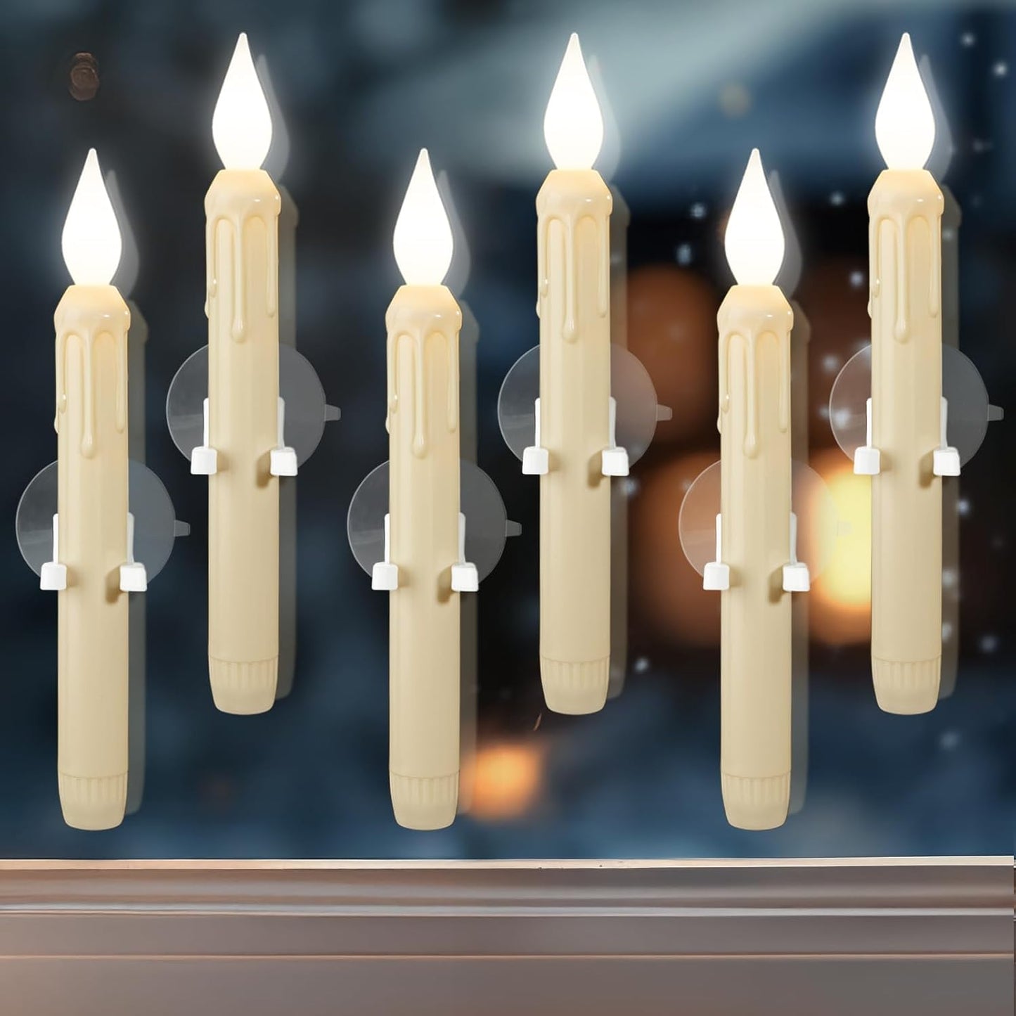 Skiennix 6 Pcs Sensor Window Candles - Flickering LED Battery Lights with Suction Cups for Xmas Decor | White