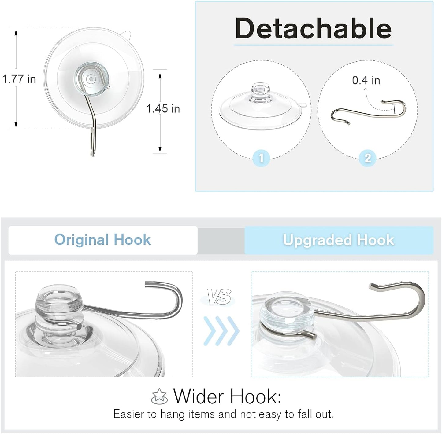 VIS'V Suction Cup Hooks - 2 Large & 12 Small Metal Hooks for Strong Hold | Home Organization