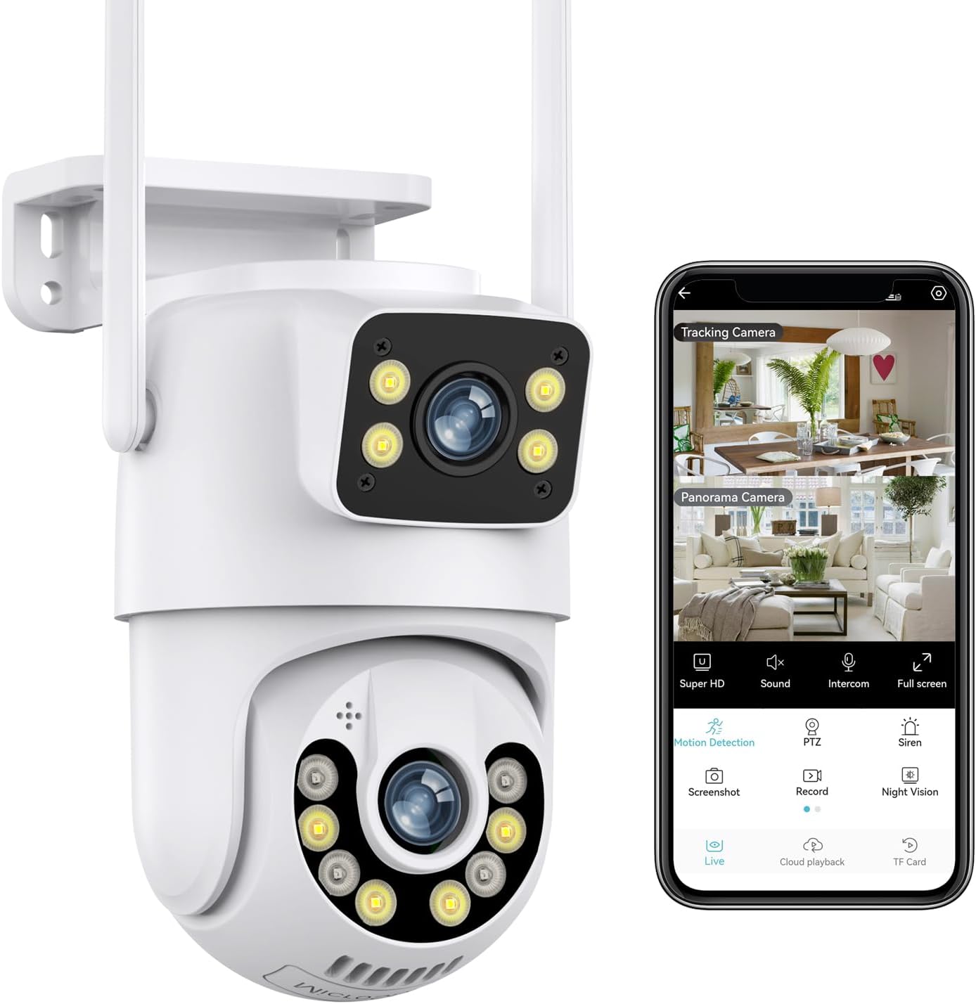Dosilkc 1080P 360 PTZ Outdoor Security Camera, Dual Lens Linkage Wireless WiFi Cameras for Home Security, View Auto