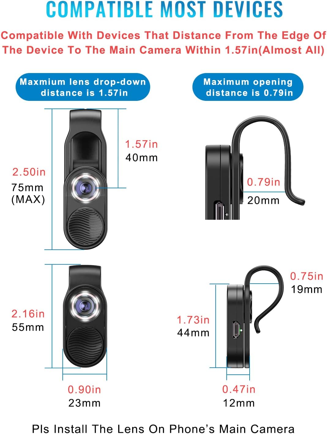 APEXEL 100x Nano Zoom Phone Micro Lens with LED Light for Smartphone - Pocket Microscope & Camera Lens Attachment