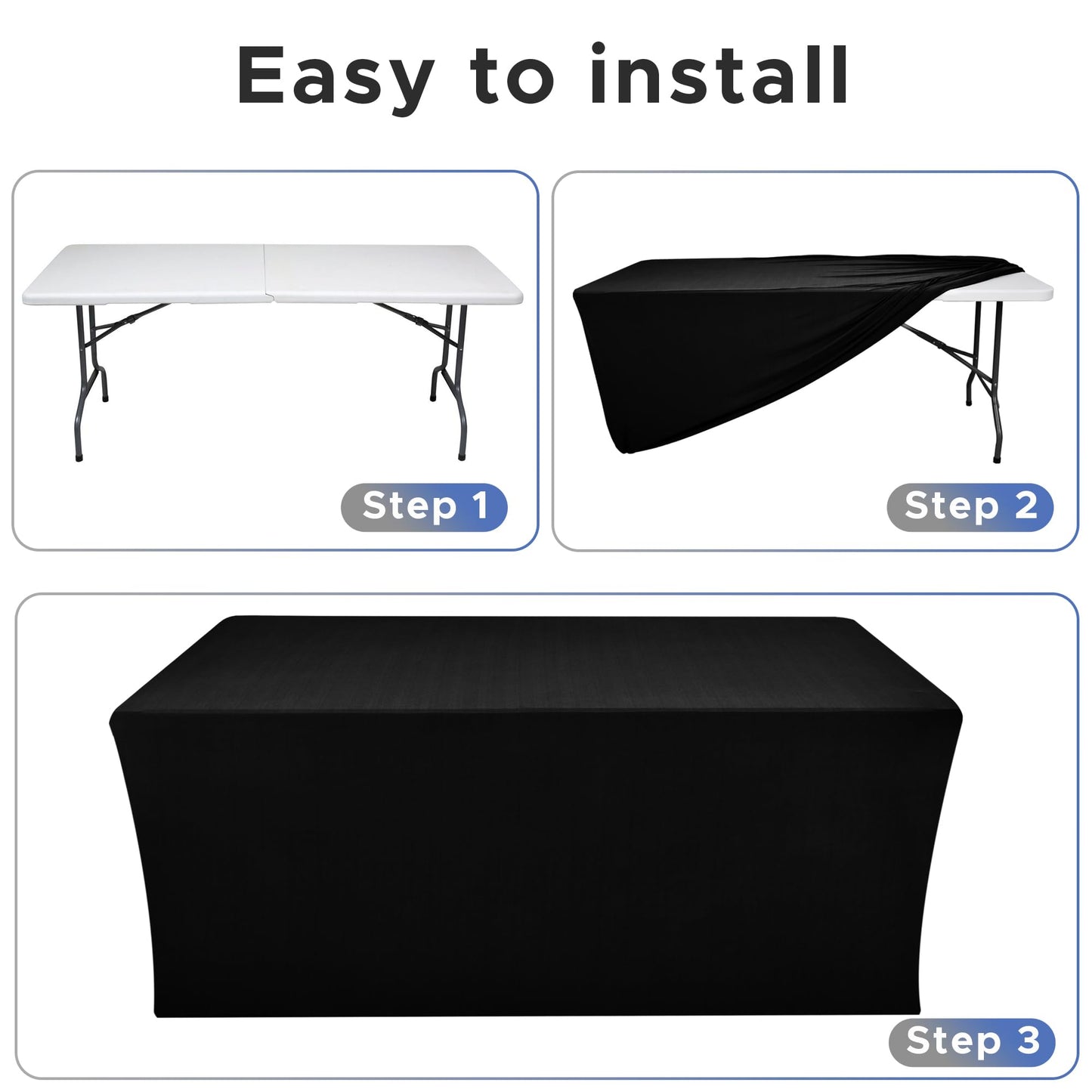 Nasitos Black Fitted Table Covers for 8 Foot Tables - 96 x 30 Inch - 4 Pack Stretch Spandex Rectangle Table Clothes, Fabric Tablecloths for Folding Table, Parties, Trade Show, Birthday