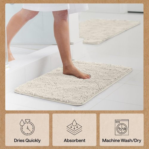 GORILLA GRIP Bath Rug Mat - Soft Absorbent Chenille | Quick-Dry Microfiber 48x24 Ivory Cream