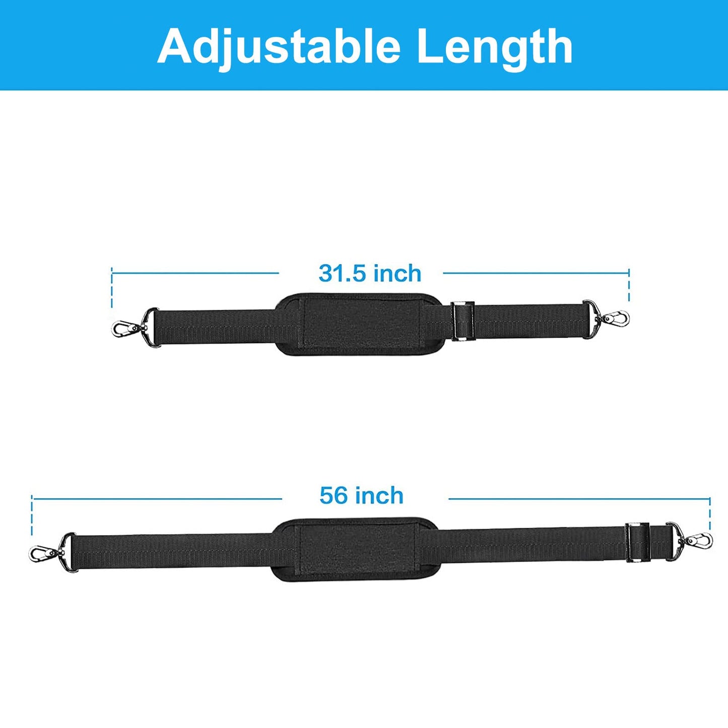 MOSISO 56 inch Shoulder Strap, Adjustable Thick Soft Universal Replacement Non-Slip Fit Padded with Metal Swivel Hooks for Laptop Shoulder Bag/Laptop Messenger Bag/Crossbody Bag, Black