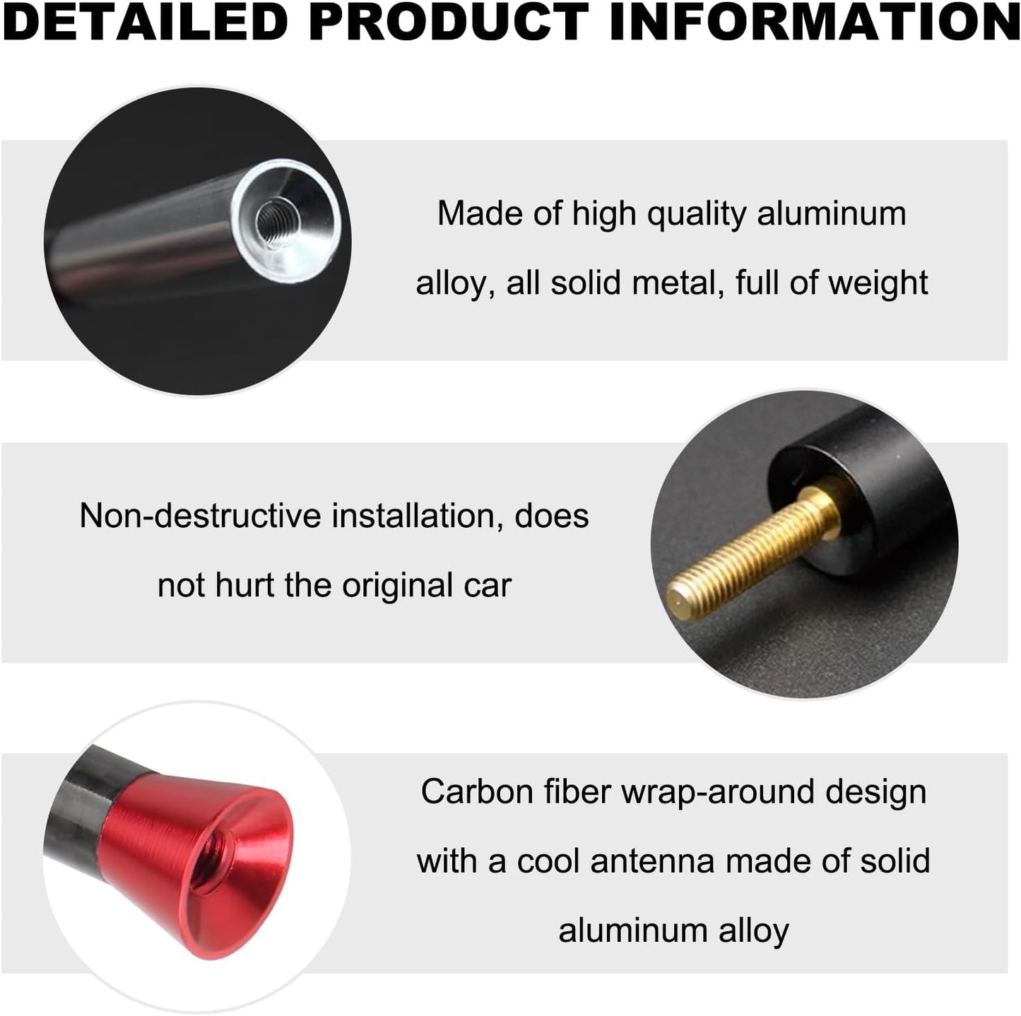 Sbulhia 1.37 Inch Car Short Antenna, Auto Radio Antenna with Screws and Rubber Gaskets, Aluminum & Carbon Fiber Short