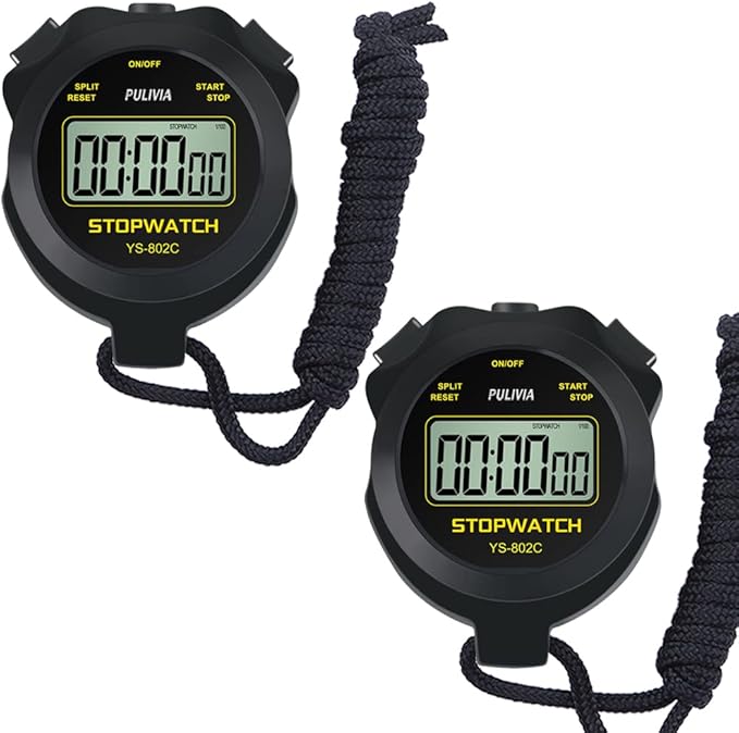 Digital Stopwatch Timer Only Stopwatch with ON/Off, NO Bell No Whistle Silent Basic Operation Children Friendly, PULIVIA Sport Stop Watch for Coaches Kids Swimming Running