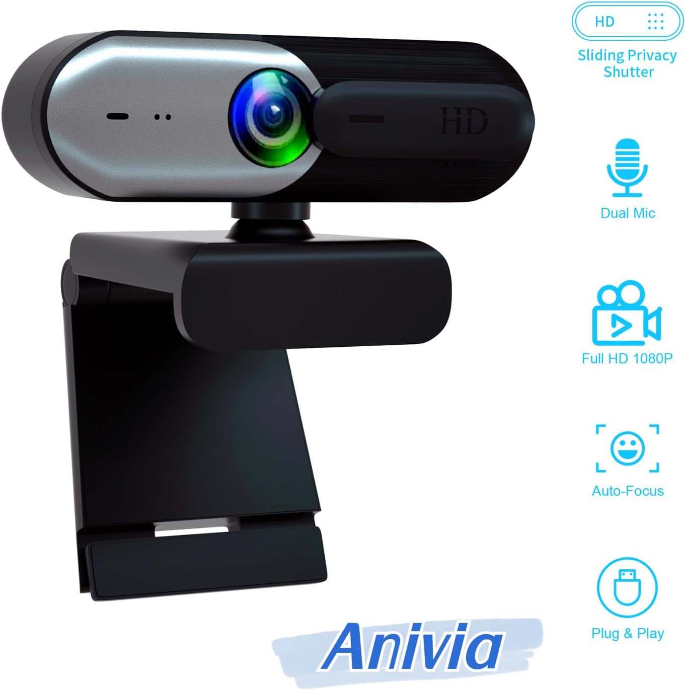 Anivia 1080P PC/Mac/Macbook/Tablet-1 Webcam with Privacy Slide Cover for PC, Web cam for Laptop Computer Camera
