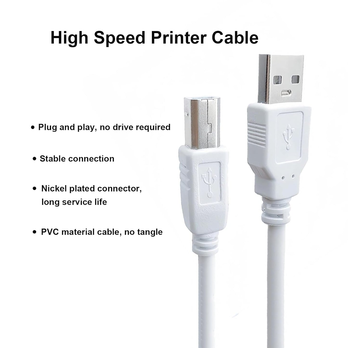 10 Printer Cable fit for HP Canon Brother Dell Epson, USB A to USB B Printer Cord Feet