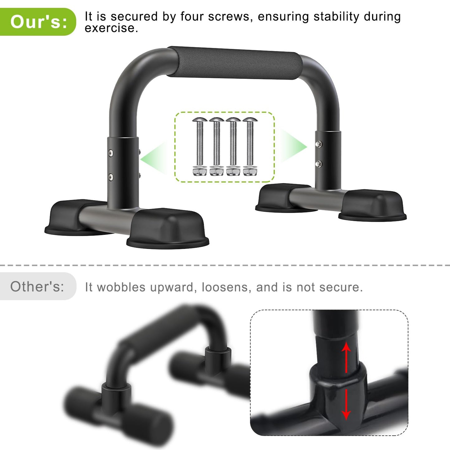 Dolibest Push Up Bar, 9.6'' High Parallettes Bars with Full-Cover Foam Handles, Stable Calisthenics Equipment, Suitable for Handstand, L-Sit, Dip Bar, Strength Training for Indoor Outdoor Use（660LB）