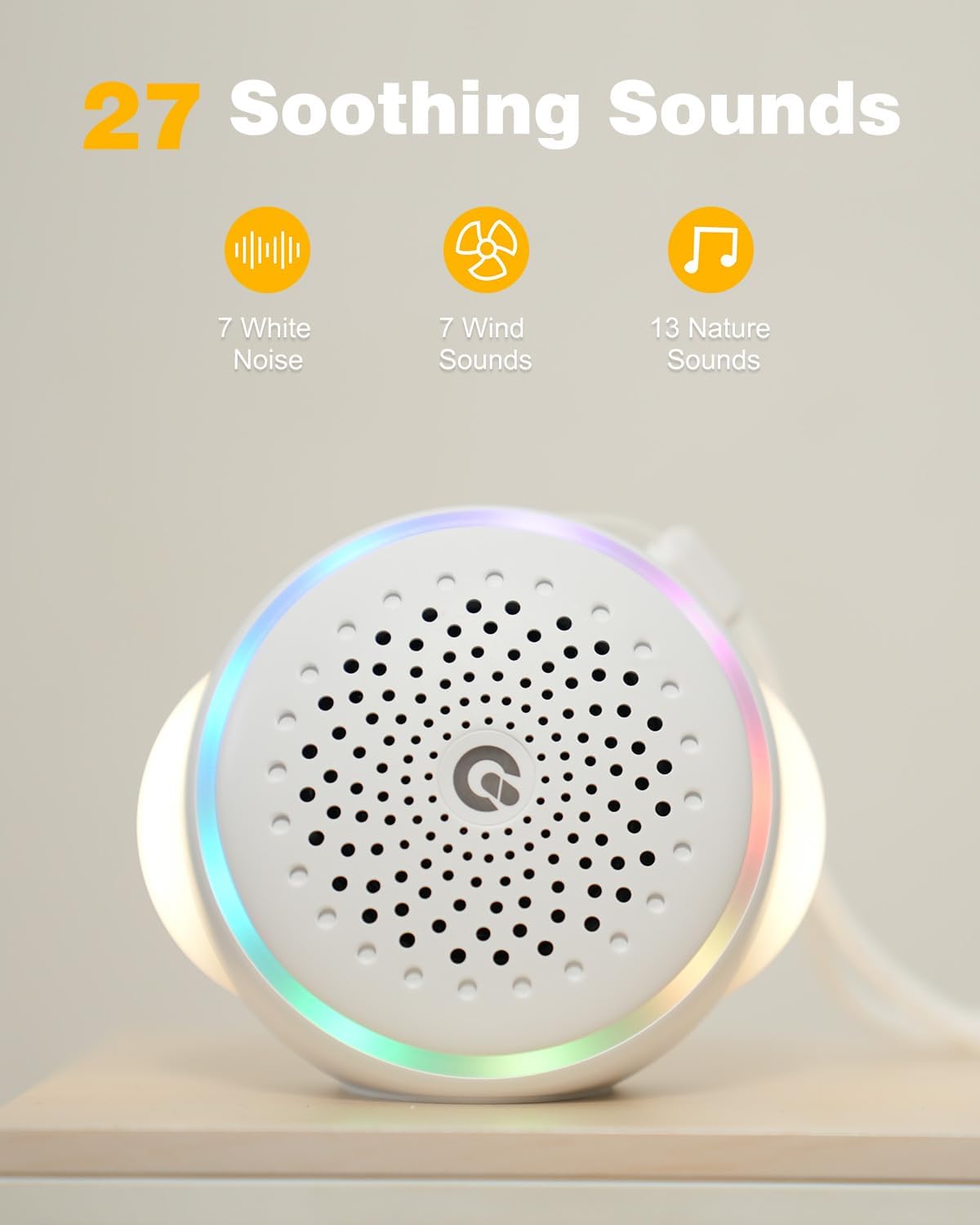 White Noise Sound Machine - 27 Soothing Sounds with Timer & Memory Function | Portable for Home, Office & Travel