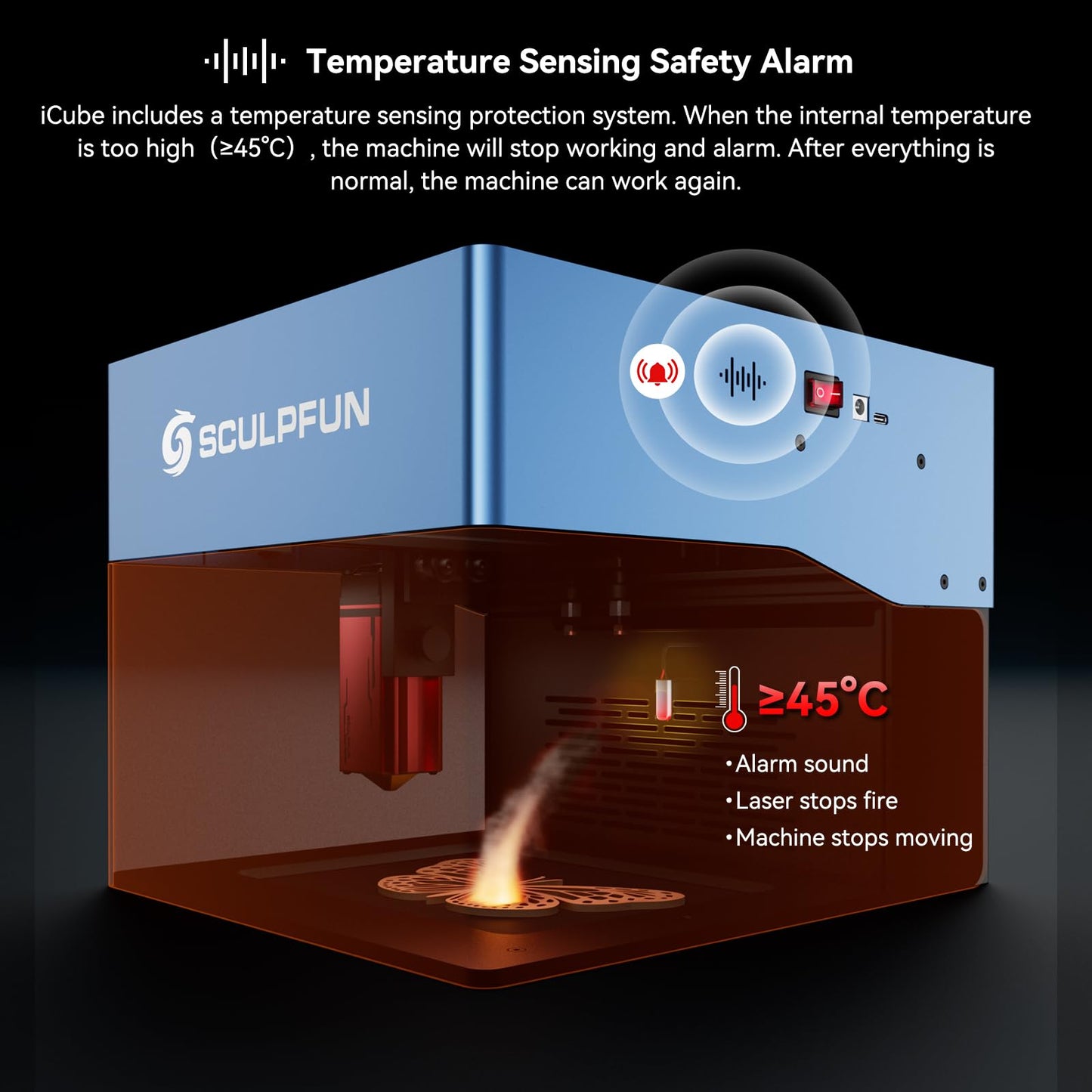 SCULPFUN iCube 3W Mini Laser Engraver, Laser Engraving Machine with 0.02mm Ultra Fine Laser Spot, 10,000mm/min High Speed Engraving, CNC Machine with Smoke Filter and Temperature Alarm, 130 * 130mm
