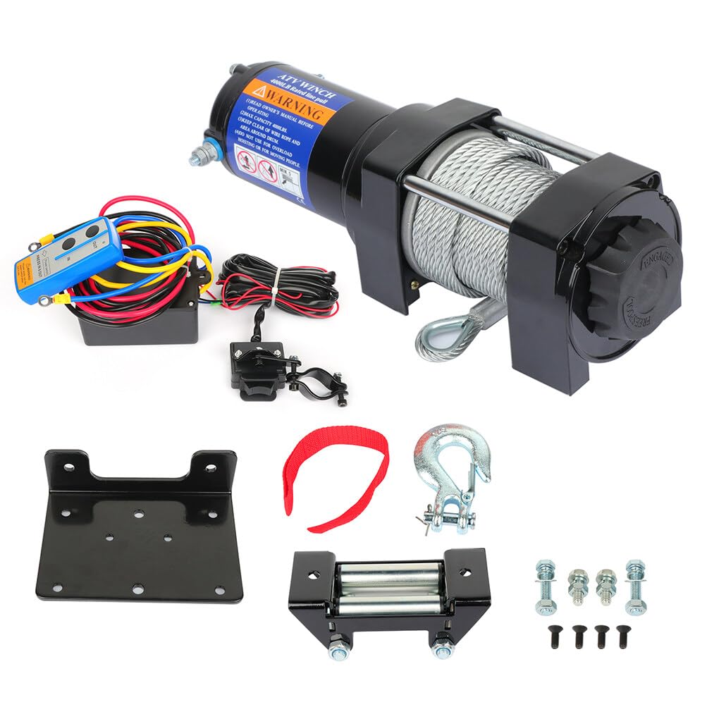 SCITOO - 4000LBS Electric Winch 12V Towing Trailer Steel Cable Off Road w/Wireless Remote